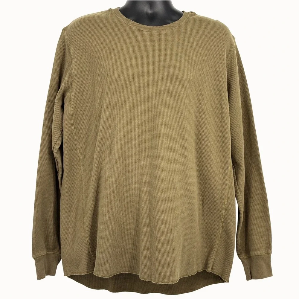 The North Face Waffle Knit Thermal Shirt Mens XL Olive Green Long Sleeve A5A8F